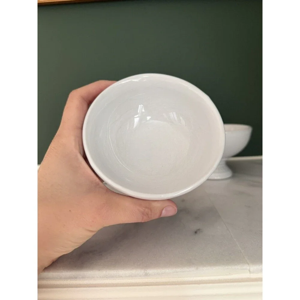 Set of 3 Le Creuset Footed Ice Cream Dishes Bowls - White